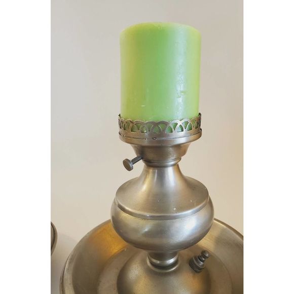 ANTIQUE Chamber Candle Holders Pewter (2) whale oil lamp style 1930s-40s - Picture 9 of 10